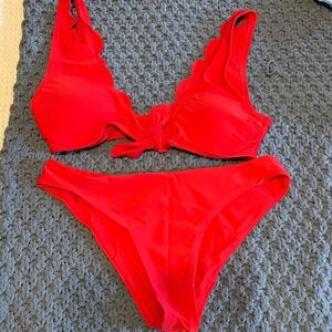 Zaful Red Scalloped Bikini Set